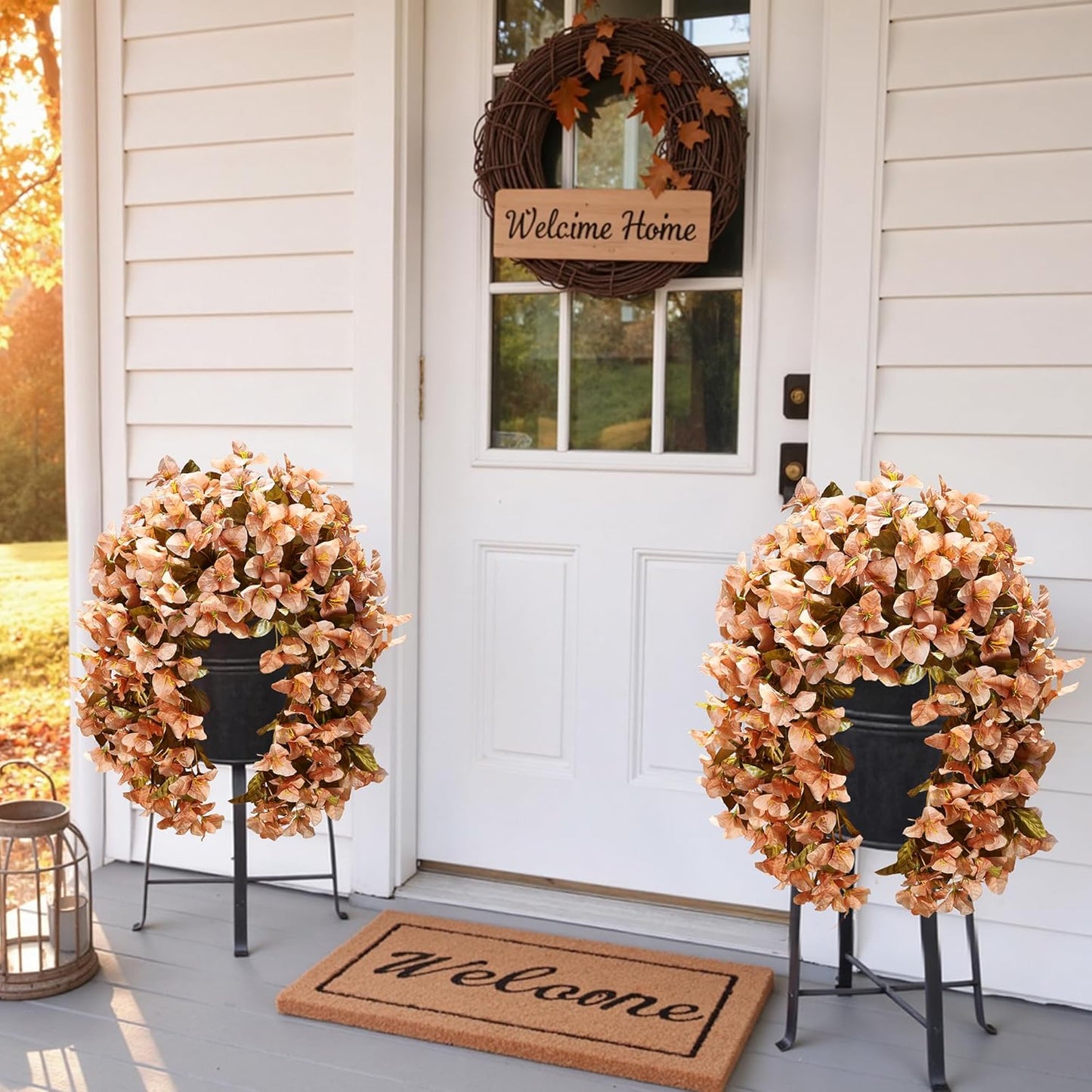 Bougainvillea Artificial Fall Hanging Flowers Plants for Outdoors Autumn Decoration, 2pcs Faux Bougainvillea Vines Brown Fake Flowers Realistic UV Resistant Silk Flowers for Outside Planter Yard Home-VerdiqueGarden