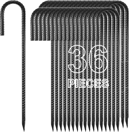 12 inches Ground Stakes 36-Pack J Hook Rebar 5/16" Diameter Tent Stakes Heavy Duty Metal Stake for Outdoor Decorations, Yard Inflatables and Chain Link Fence-VerdiqueGarden