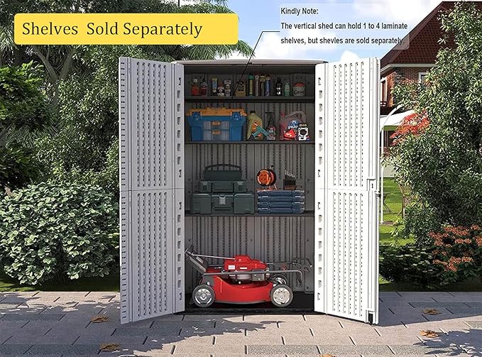 HOMSPARK Storage Shed Weather Resistance, Multi-Purpose Outdoor Storage Cabinet for Backyards and Patios, Horizontal Storage Shed for Lawnmower, Patio Accessories (White, Tall - 53 cu.ft)-VerdiqueGarden