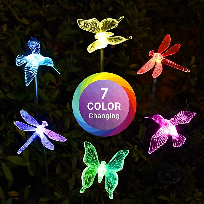 SOLPEX Solar Garden Lights, 6 Pack Solar Butterfly Lights Yard Decorations, Multi-Color Changing LED Solar Light Stakes, Solar Yard Lights for Garden, Patio & Lawn, Solar Bird Lights-VerdiqueGarden