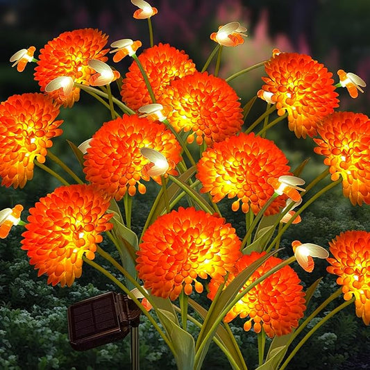 Solar Garden Lights, 8 Pack Solar Swaying Bee Lights with Flowers, Waterproof Solar Firefly Lights Outdoor for Garden Patio Yard Pathway Fall Decoration, Gifts for Women Mother's Day-VerdiqueGarden