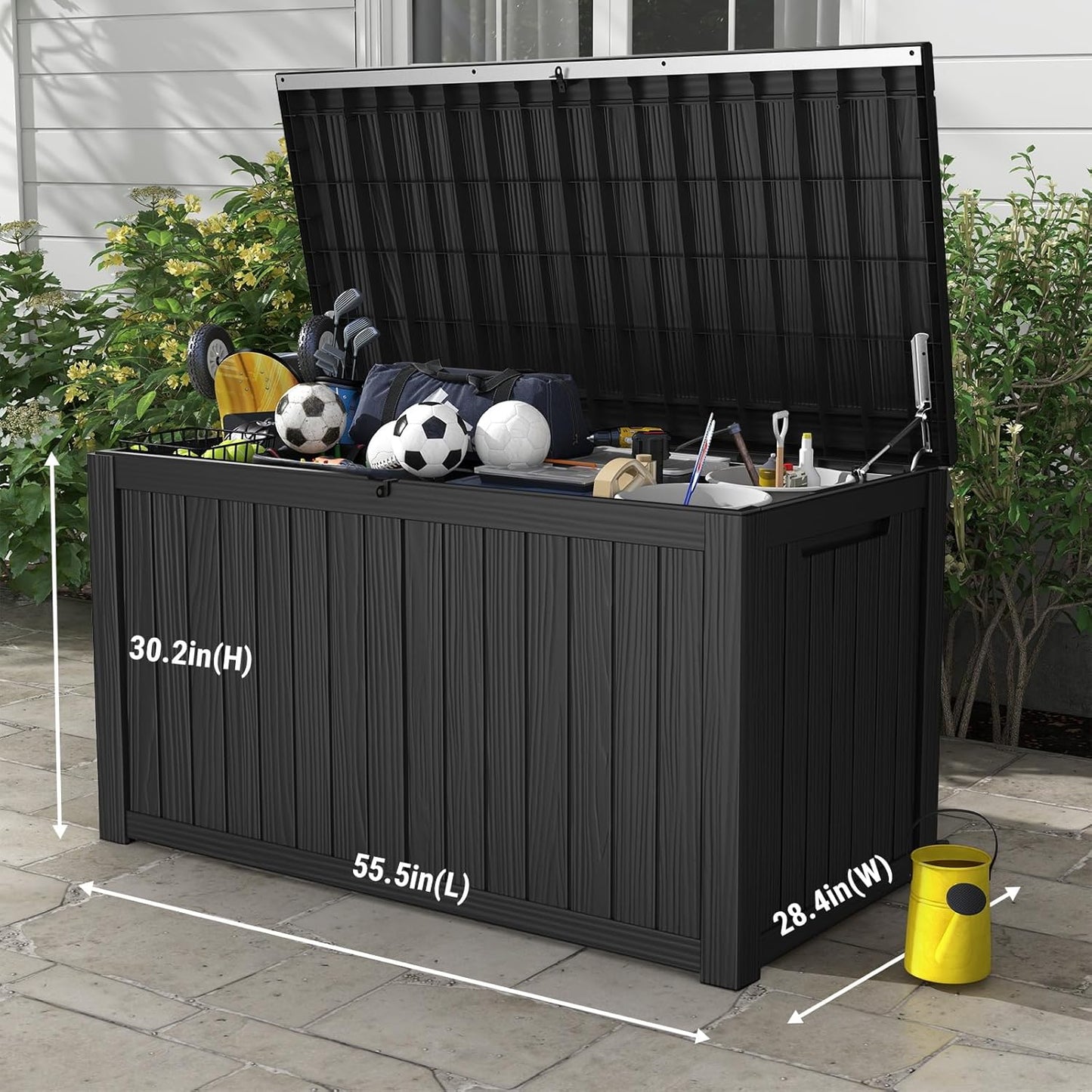 Mars Villa 180 Gallon Outdoor Storage Box, Large Resin Deck Box Waterproof, Storage Bin for Outside Patio Furniture Cushions, Pool Supplies, with Hydraulic Hinge, UV Resistant and Weatherproof, Black-VerdiqueGarden