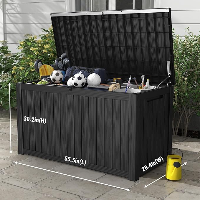 Mars Villa 180 Gallon Outdoor Storage Box Waterproof, Extra Large Resin Deck Box, Outside Storage Bin for Patio Furniture Cushions, Pool Supplies, Sports Gear, UV Resistant and Weatherproof, Black-VerdiqueGarden