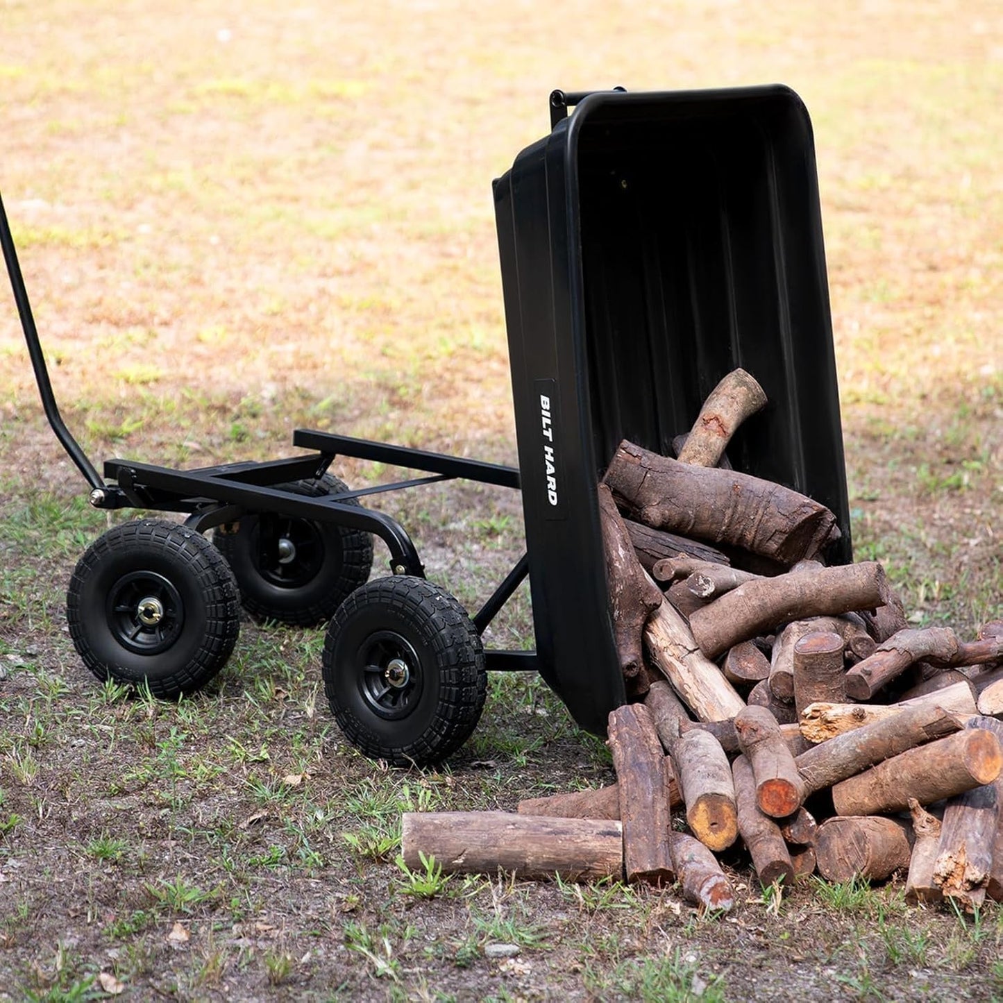 BILT HARD Poly Garden Dump Cart 600 lbs with No Flat Tires, Quick Release, 4 Cu Ft Dump Wagon Heavy Duty for Yard, Outdoor-VerdiqueGarden