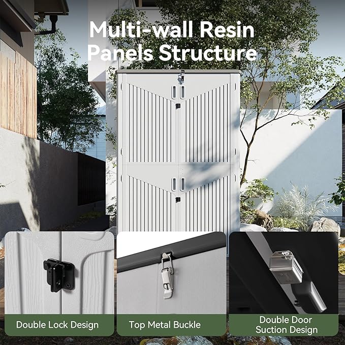 Aoxun 64 Cu.Ft Outdoor Storage Shed with Floor, Waterproof Horizontal Resin Cabinet for Garage Storage, Pool Storage, Bike Shed, Garden Shed-VerdiqueGarden