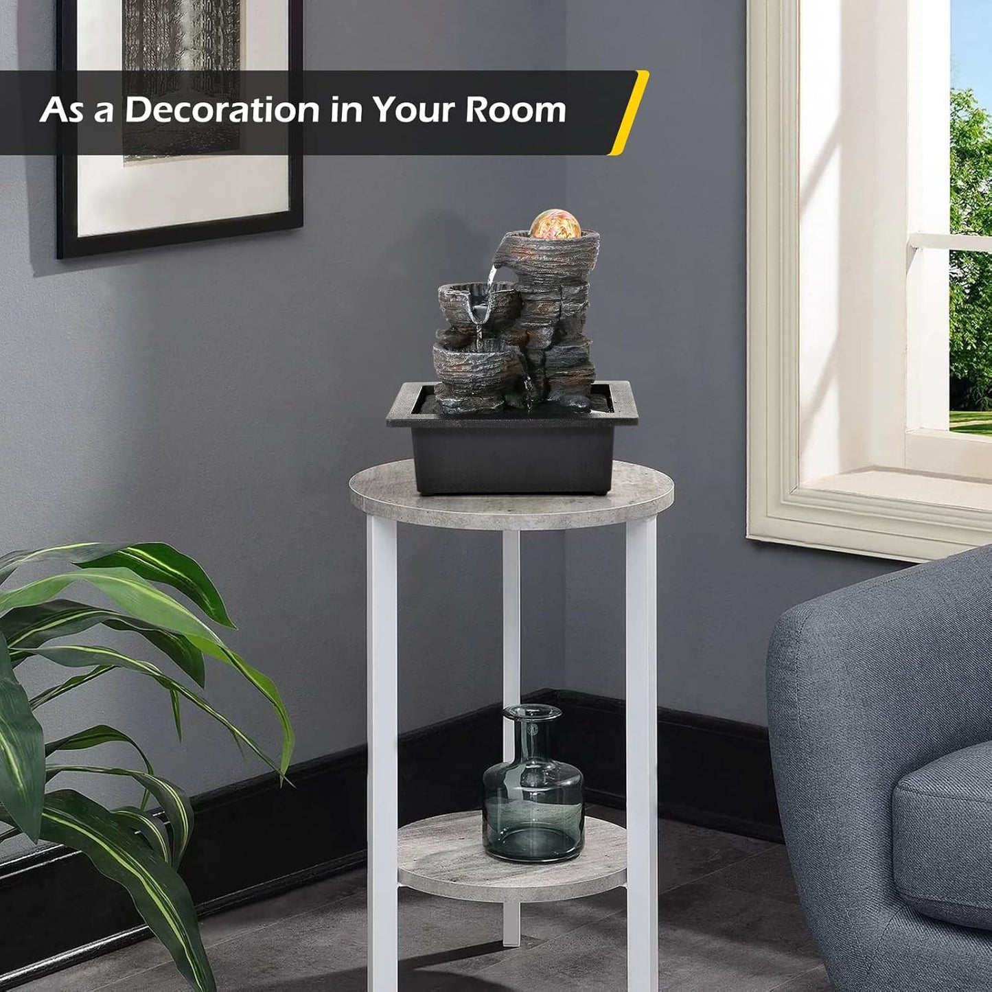 Dyna-Living Water Fountains Indoor Tabletop Fountain with Pump Waterfall Fountain Indoor Coloured LED Lights Desk Water Fountains for Home Office Decor Style 1-VerdiqueGarden