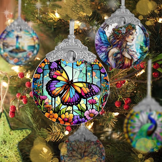 Butterfly Stained Glass Suncatcher, Jocidea Butterfly Ornament, Butterfly Christmas Ornament, Holidays Ornaments, Christmas Tree Ornament, Butterfly Decor, Gifts for Butterfly Lovers-VerdiqueGarden