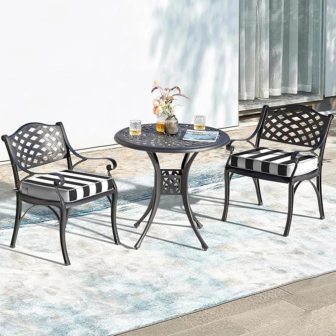 LVTXIII Patio Chair Cushions 22"x22"x3", Water-Repellent Outdoor Seat Cushions for Patio Furniture, Square Chair Pads with Ties for Home Garden Decoration, Set of 2, Cabana Black-VerdiqueGarden