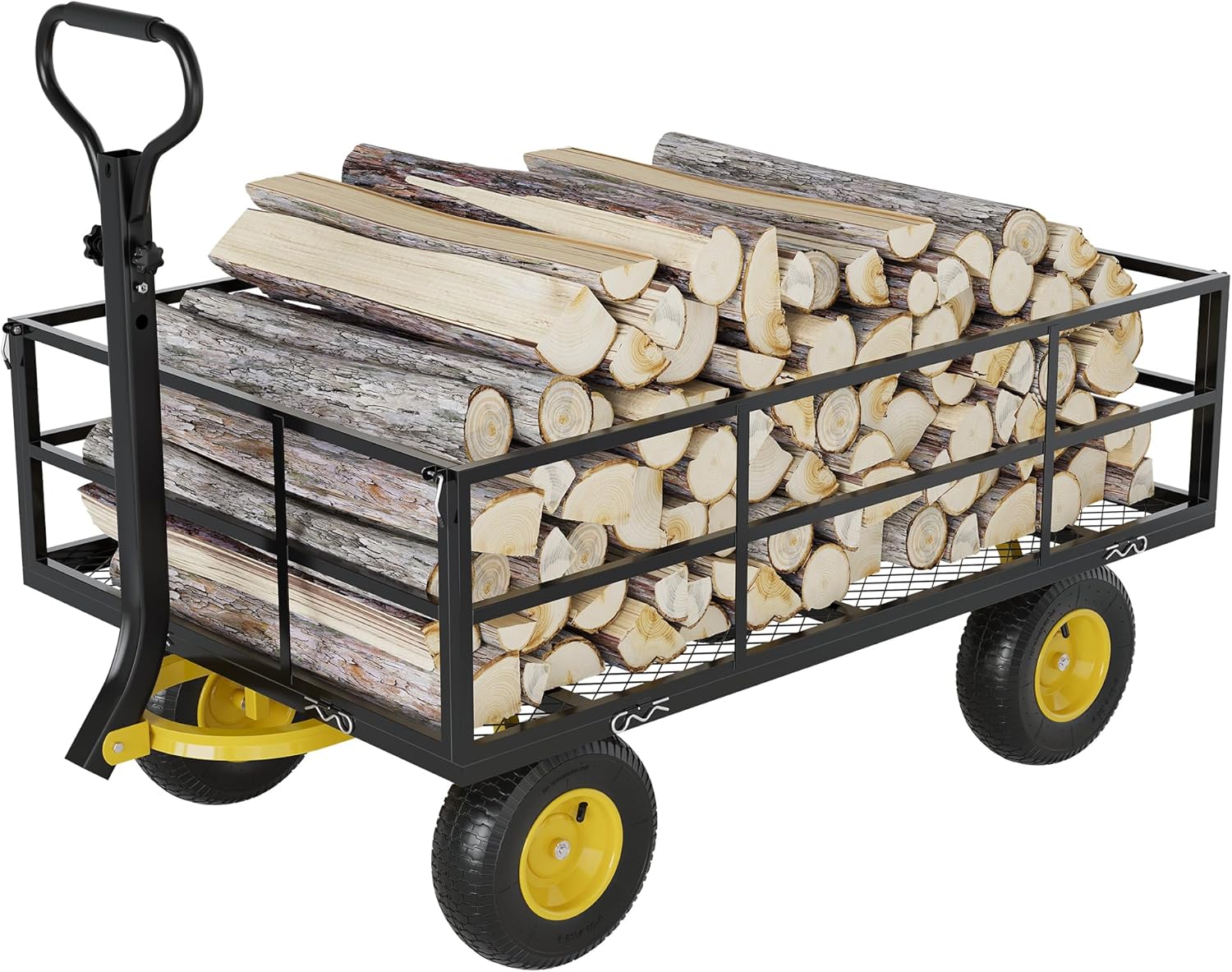 3-in-1 Heavy-Duty Steel Garden Cart, 1200 Lbs Garden Wagon, with 13 Inch All-Terrain Tires and Removable Mesh Side Panels, 180° Rotating Handle, Metal Multi-Function Carts, Outdoor Gardens Wagon Cart-VerdiqueGarden