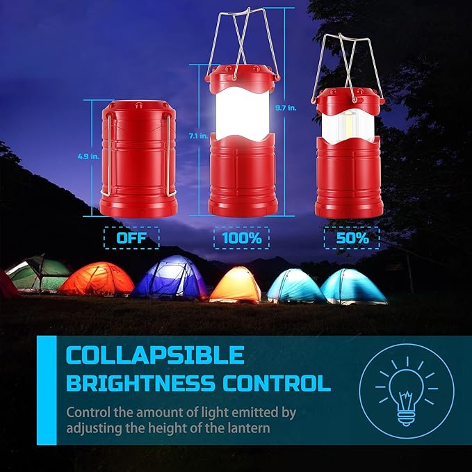 Lichamp LED Camping Lantern, 4 Pack Battery Powered Flashlight for Power Outages, Portable Collapsible Hanging Light Essential for Home, Outdoor, Emergency Lamp Survival Kit Gear for Hurricane, Red-VerdiqueGarden