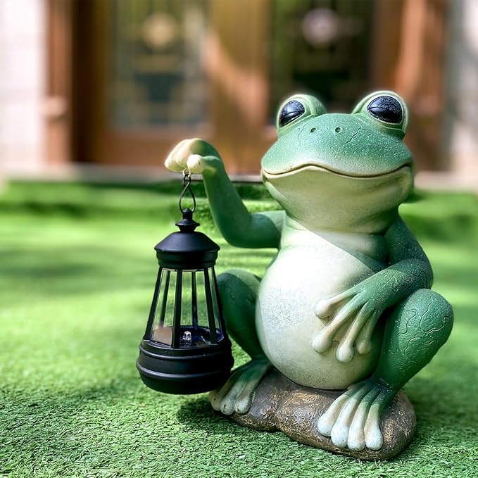 Large Frog Garden Decor for Outside Solar Powered Sculptures for Garden Patio Cute Animal Garden Statues Home Easter Ornaments, Gifts for Mom Grandma-VerdiqueGarden