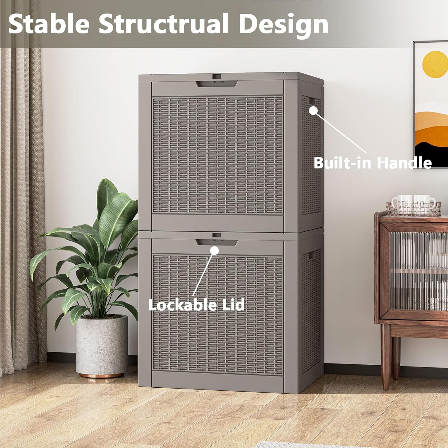 Deck Box, 31 Gallon Resin Outdoor Storage Box, Waterproof and UV Resistant Lightweight Storage Deck Box for Garden Tools, Supplies-VerdiqueGarden