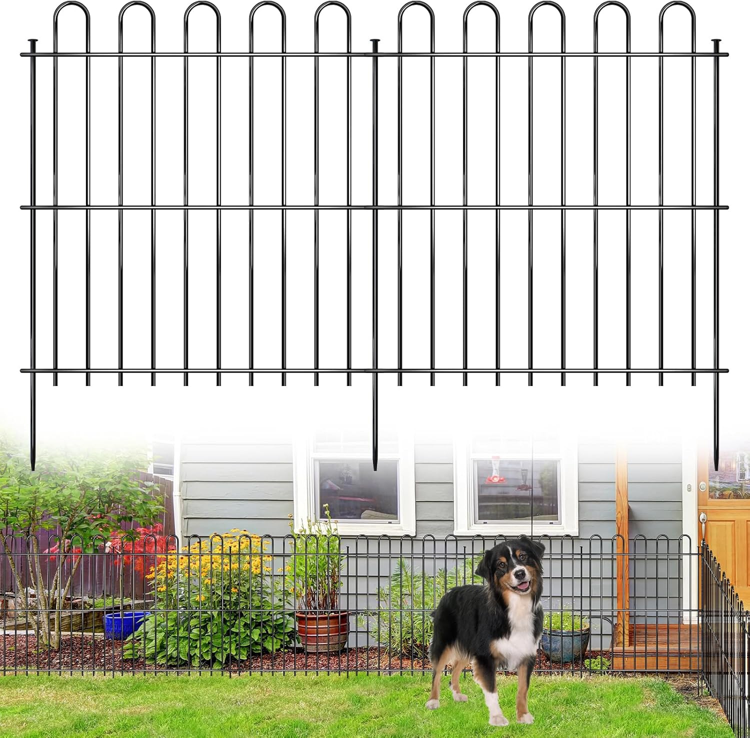 15 Panels Decorative Garden Fence, 32ft X 32in Rustproof Metal Animal Barrier Fence, No Dig Fence Garden Fence, Arched Flower Bed Edging Ornamental Wire Border Fencing for Outdoor Yard, Patio Decor-VerdiqueGarden