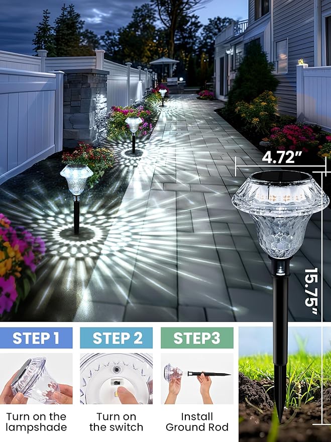 SOLPEX Solar Pathway Lights Garden Decor for Yard, Garden Lights Solar Powered Waterproof Landscape Lighting, Solar Outdoor Lights Porch Decor for Path Walkway Driveway (8 Pack Cold White)-VerdiqueGarden