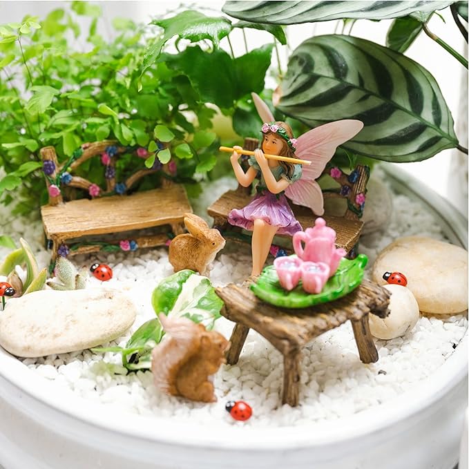 Fairy Garden Accessories Outdoor - Colorful Fairy Garden Starter Kit with a Fairy for a Garden and Miniature Furniture - 14 Piece Set-VerdiqueGarden