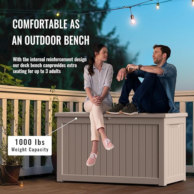 DRATO 230 Gallon Deck Box, Waterproof Resin Large Outdoor Storgae Box for Patio Furniture, Patio Cushions, Gardening Tools, Pool and Sports Supplies, Lockable-VerdiqueGarden