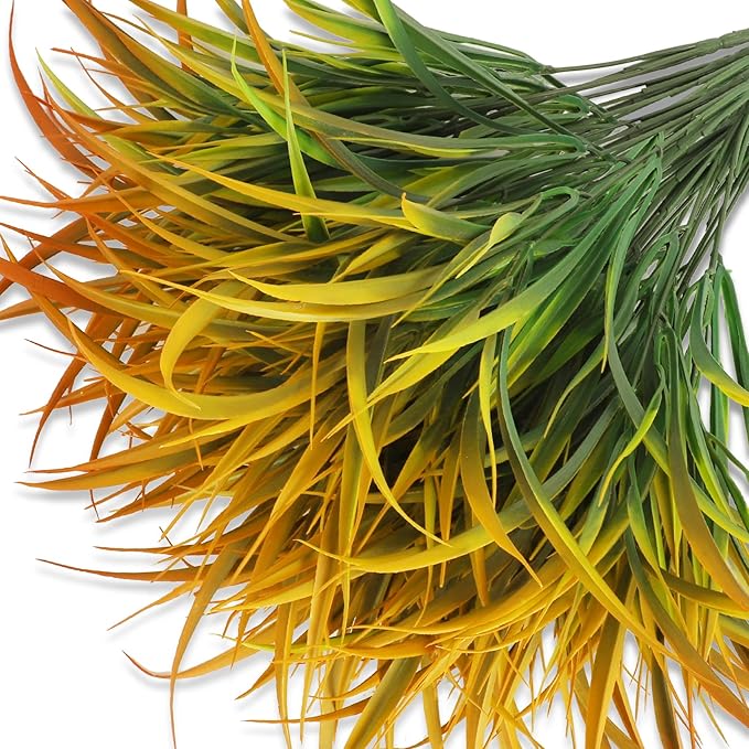 Ouddy Decor 16 Bundles Artificial Fall Plants Outdoor Fake Grass Stems UV Resistant Faux Plastic Plants Shrubs for Autumn Home Garden Pathway Farmhouse Front Porch Harvest Thanksgiving Decor, Orange-VerdiqueGarden