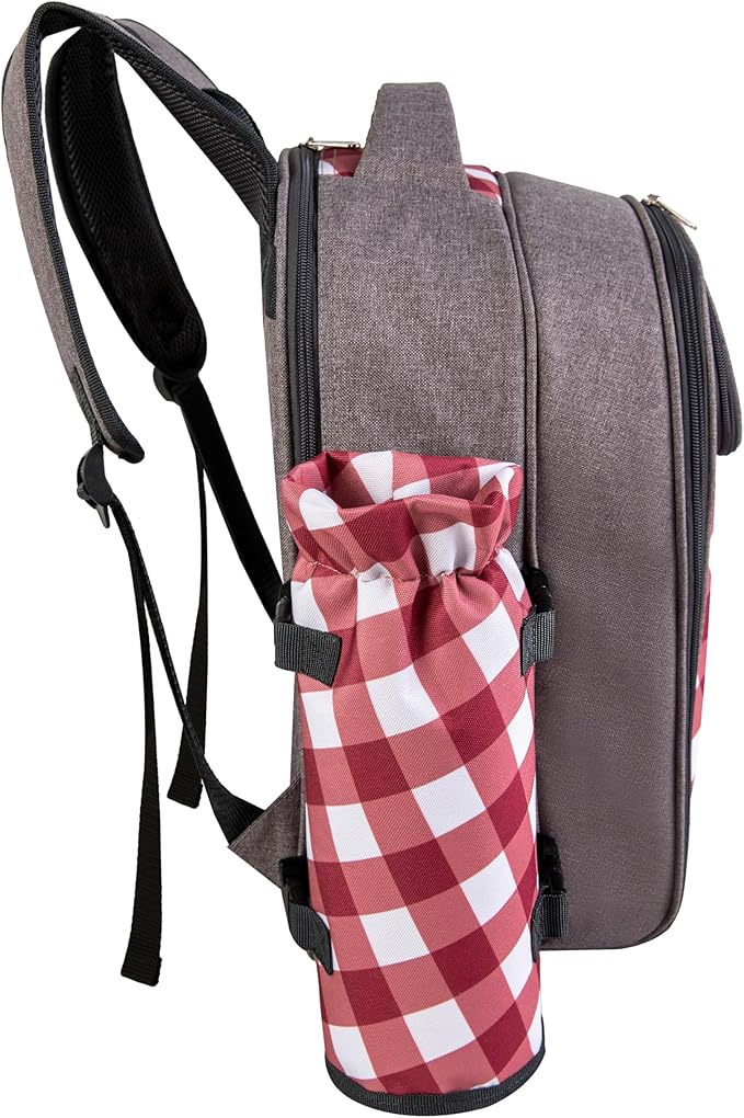 apollo walker Picnic Backpack Bag with Cooler Compartment, Detachable Bottle/Wine Holder, Fleece Blanket, Plates and Cutlery Set (2 Person, Gray)-VerdiqueGarden