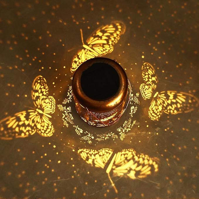 Solar Lanterns Outdoor Butterfly Hanging Lantern Lights, Gardening Gifts for Mom Women Grandma Solar Lights Waterproof LED Mode Change Metal Solar Garden Decor for Patio Yard Lawn Landscape Tabletop-VerdiqueGarden