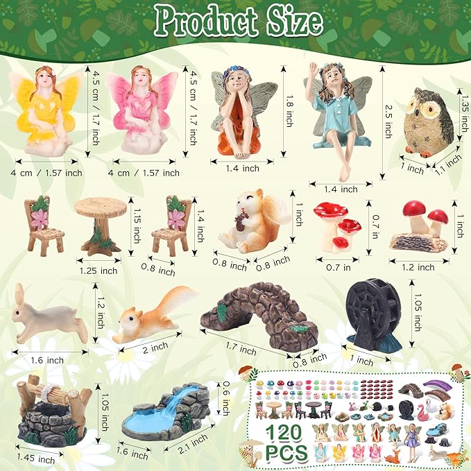 120 Pieces Garden Kit Accessories Garden Animals Miniatures Fairies Miniature Figurines Micro Landscape Ornaments DIY Kit for Outdoor Yard Lawn-VerdiqueGarden