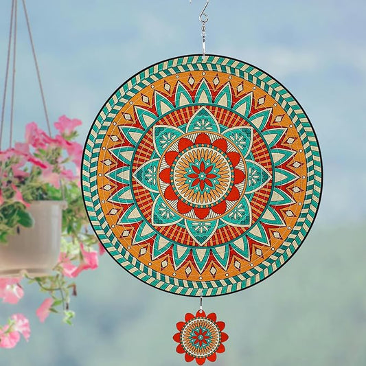 TUOKING Mandala Wind Spinners Outdoor Metal 3D Hanging Art Wind Spinner 12 Inch Stainless Steel for Yard and Garden Decoration Worth Gift for Women-VerdiqueGarden