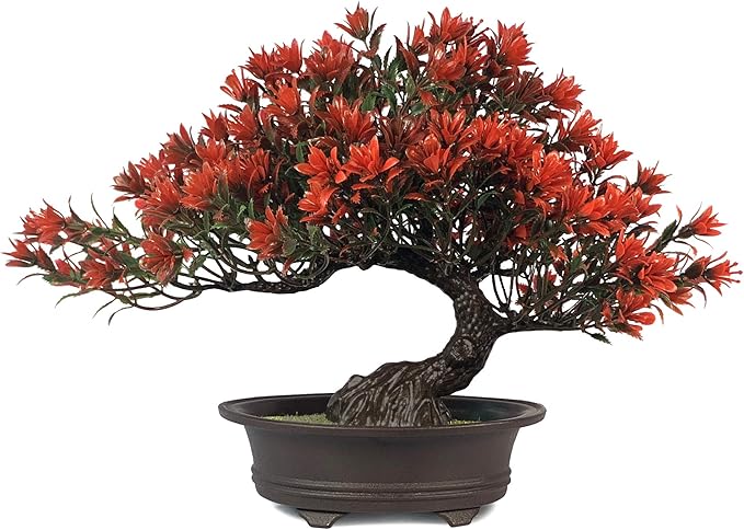 Fake Plants Plastic Artificial Bonsai Tree, Red Bonsai Tree for Home Bedroom Office Desk Farmhouse Room Decor, Tall 9.5"-VerdiqueGarden