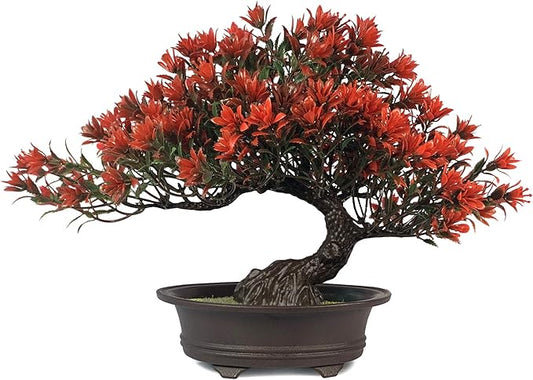 Fake Plants Plastic Artificial Bonsai Tree, Red Bonsai Tree for Home Bedroom Office Desk Farmhouse Room Decor, Tall 9.5"-VerdiqueGarden