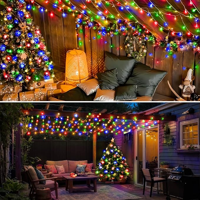 KNONEW Christmas String Lights Indoor Plug in,60FT 180LED Outdoor Waterproof Fairy Lights,8 Lighting Modes,Timer Memory Function for Bedroom Patio Balcony Party (Multicolor)-VerdiqueGarden
