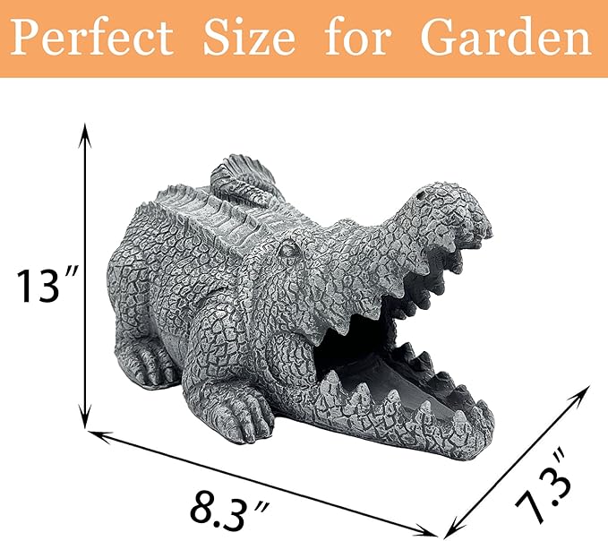 Realistic Crocodile Statue, Garden Rain Downspout Diverter, Splash Block & Gutter Extender, Decorative 3"x4" Gutter Extension, Outdoor Decor Sculpture, Unique Gutter Downspout Decoration-VerdiqueGarden