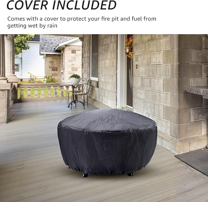 NATURAL EXPRESSIONS 32 Inch Large Fire Pit with 2 Grills, Outdoor Wood Burning Fire Pit with Cooking Grate, Lid, Poker and Round Waterproof Cover for Patio, Ourside, Bonfires, Picnic, Party.-VerdiqueGarden