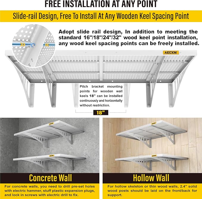 2-Pack 2x3ft Adjustable Garage Wall Shelving 560lbs Load Capacity Heavy Duty Wall Mounted Storage Shelf Metal Floating Shelves for Garage(White)-VerdiqueGarden