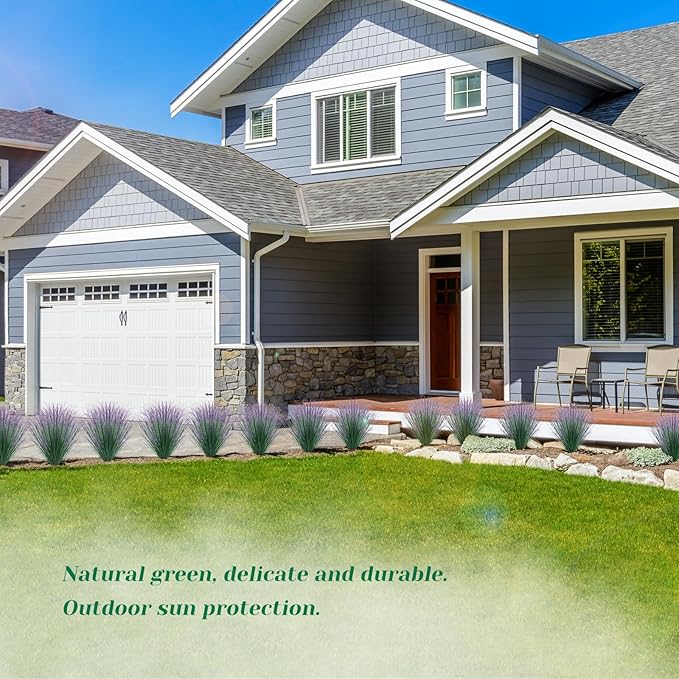 24Pcs Artificial Grass Plants, Faux Shrubs Wheat Grass, Artificial Tall Grass Fake Plants for Outdoor Decor,Artificial Greenery Stems Weed for Room Indoor Home Decor（Green Purple Tail）-VerdiqueGarden