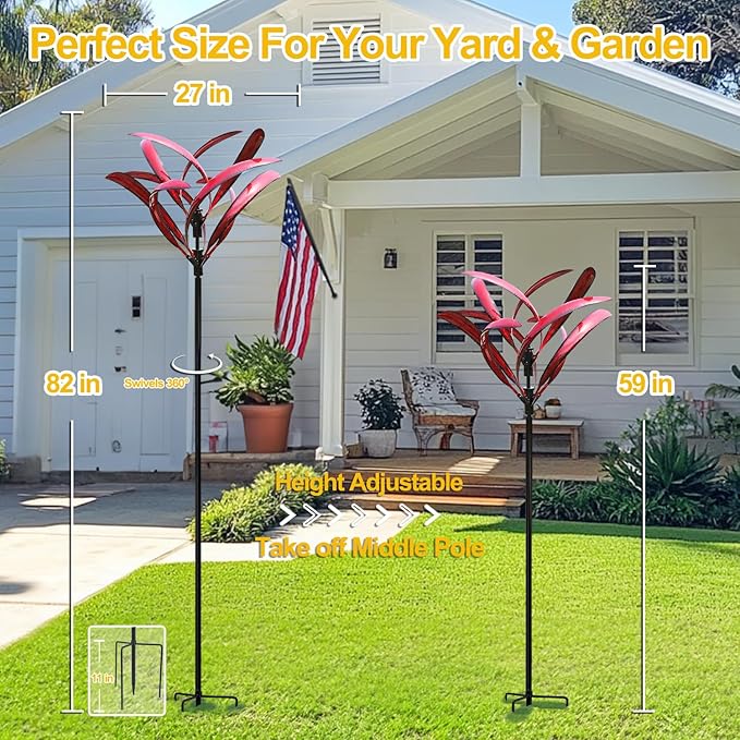 LimeHill Wind Spinner for Garden and Yard - Large Metal Kinetic Wind Sculptures Yard Art Outdoor (Burgundy 2)-VerdiqueGarden