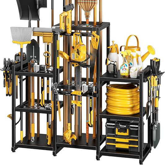 42" H Large Garden Tool Organizer, Holds Up to 86 Tools, Heavy Duty Yard Tool Organizer for Garage, 61“ Wide Lawn Freestanding Tool Storage Rack for Outdoor Shed Tool Rake, Shovel, Brooms-VerdiqueGarden