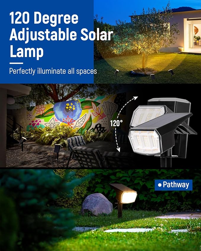 Solar Spotlights - 63LED Outdoor Solar Lights, 3 Pack, IP65 Waterproof, Warm Light-VerdiqueGarden