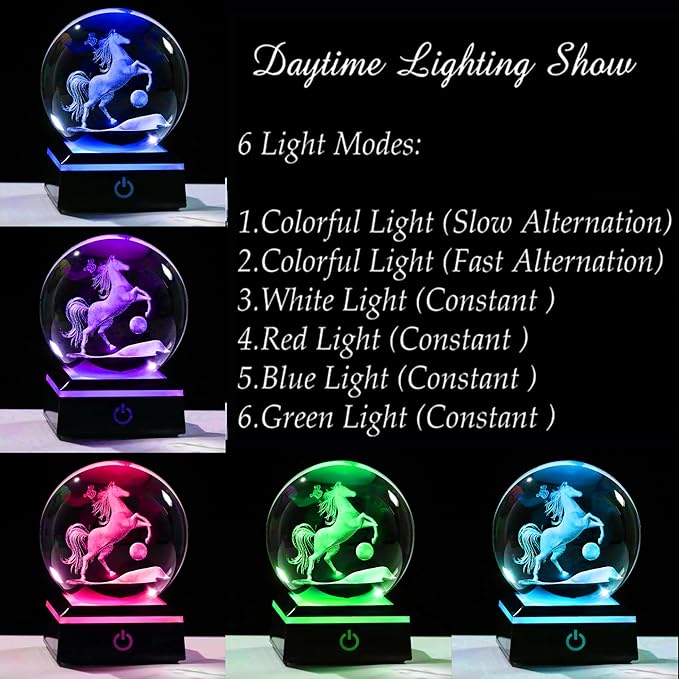 Qianwei Horse Gifts for Women 3D Crystal Ball 3.14'' - Laser Horse Decor Glass Animals Horse Gifts Figurines Statue Stuff for Room Decorations Horse Night Light-VerdiqueGarden