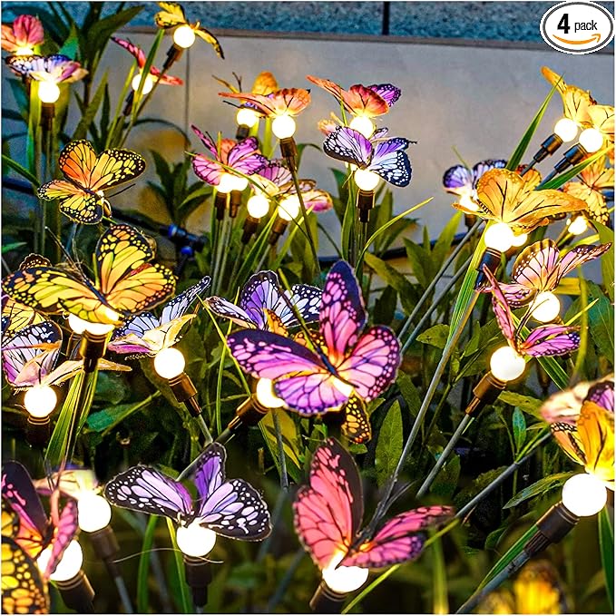 TONULAX Solar Garden Lights - Swaying Butterfly Light, Swaying in The Wind, Solar Outdoor Lights, Yard Patio Pathway Decoration, High Flexibility Iron Wire & Realistic Butterflies(4 Pack)-VerdiqueGarden