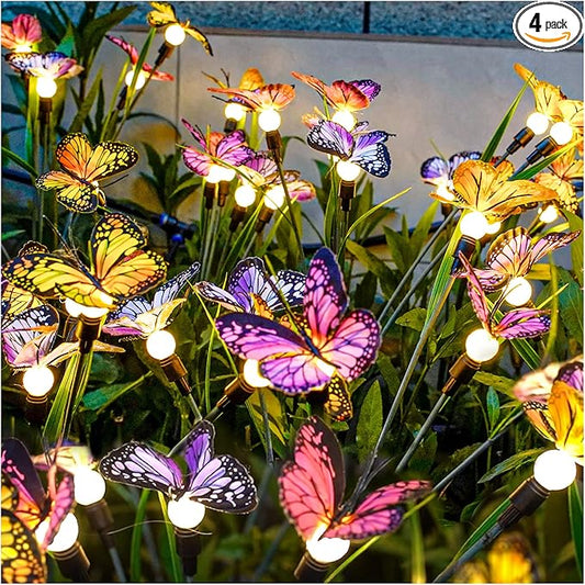 TONULAX Solar Garden Lights - Swaying Butterfly Light, Swaying in The Wind, Solar Outdoor Lights, Yard Patio Pathway Decoration, High Flexibility Iron Wire & Realistic Butterflies(4 Pack)-VerdiqueGarden