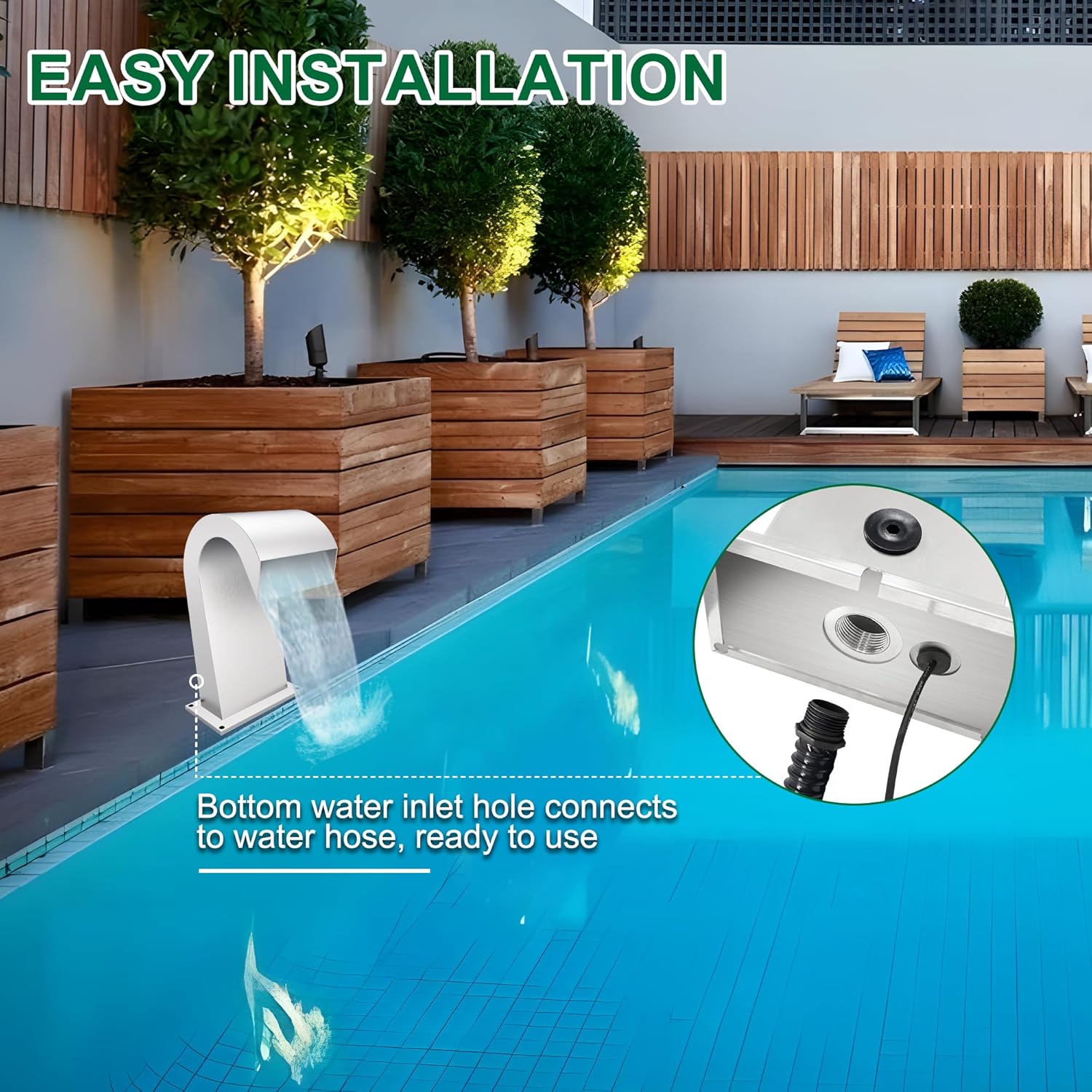 S-Shape Waterfall Spillway Ground Pool Fountain, LONGRUNNEW 304 Stainless Steel Outdoor Water Feature 18.82" x 11.93" x 12.20" for Garden Decor, Landscape Accents & Patio Pond Water Feature-Medium-VerdiqueGarden