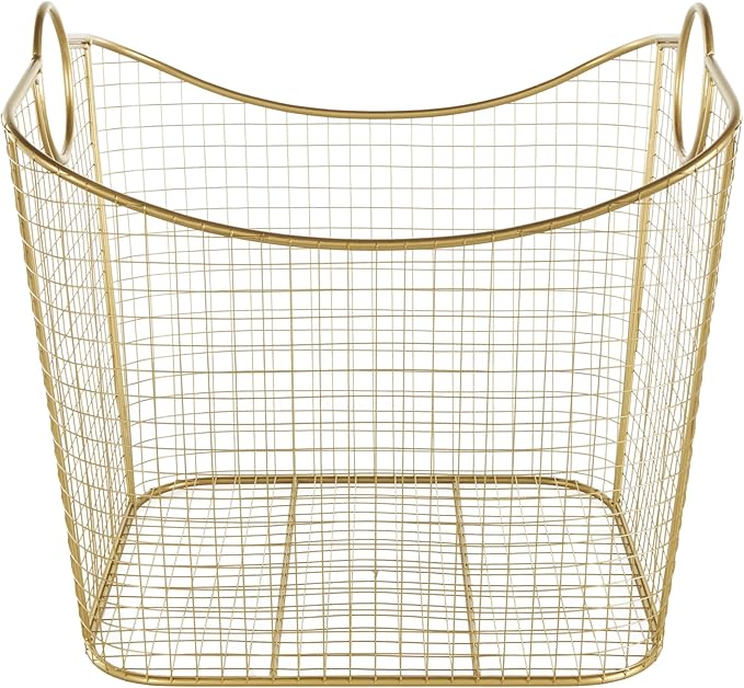 Deco 79 Metal Decorative and Functional Storage Basket Deep Basket Organizer with Round Handles, Basket for Storage 20" x 18" x 19", Gold-VerdiqueGarden