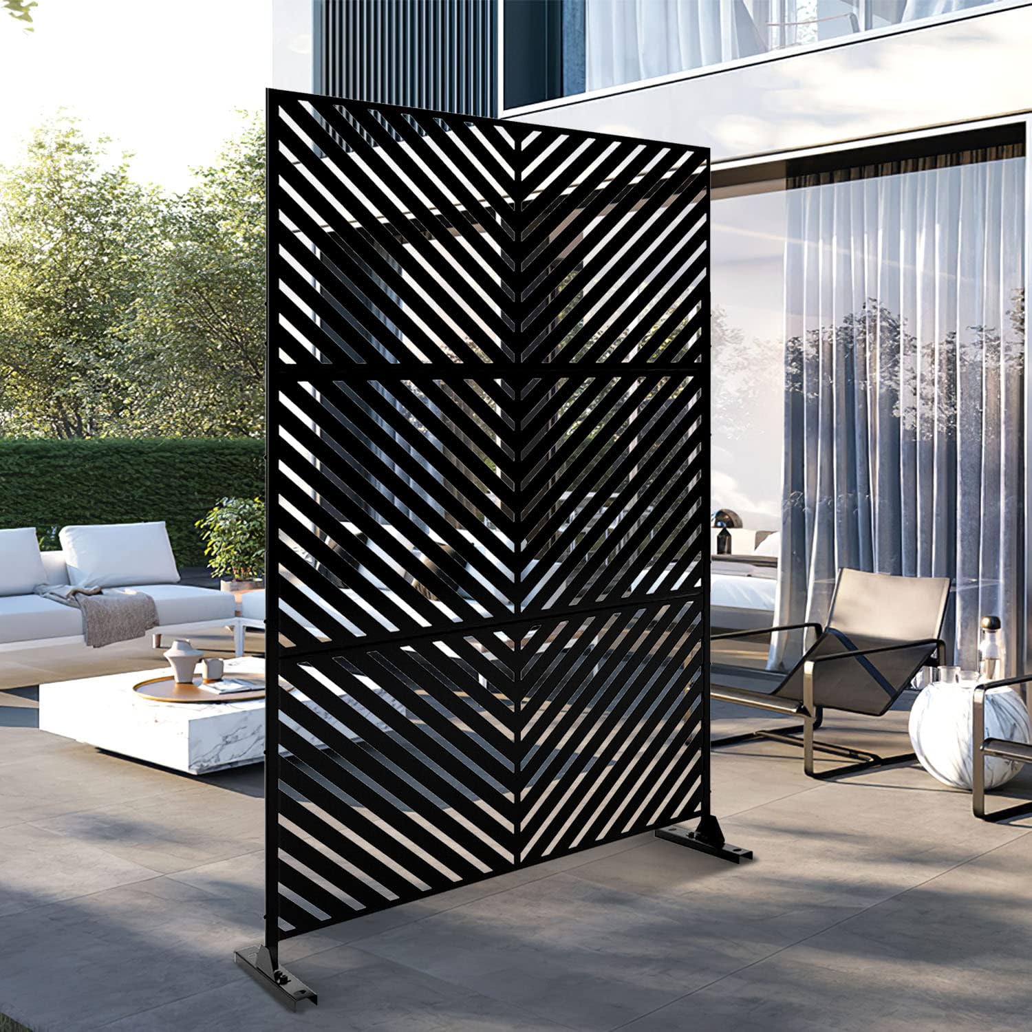 Metal Privacy Screen Outdoor 72" H×47" W,Freestanding Decorative Privacy Screen for Balcony Yard&Garden,Privacy Fence-Black&Arrow-VerdiqueGarden