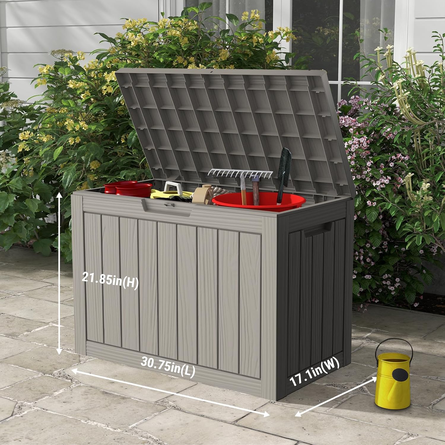 Mars Villa 45 Gallon Outdoor Storage Box, Resin Deck Box Waterproof, Storage Chest for Outside Patio Furniture Cushions, Pool Supplies, Garden Tools, UV Resistant and Weatherproof, Greige-VerdiqueGarden