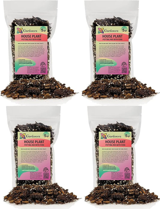 Premium Gardenera House Plant Potting Mix - 20 Quart - Fern + New Zealand Bark + Perlite | Great for Pothos, Spider Plants, Montsera, Philodendron, English Ivy (4 Bags of 5 Quart)-VerdiqueGarden