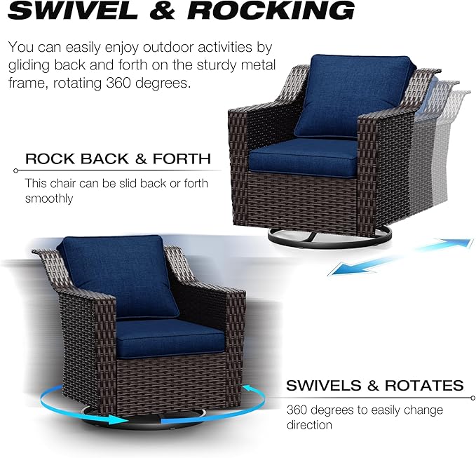 Joyside Wicker Patio Furniture Sets, 4 Pieces Upgraded Large Size Outdoor Furniture with Swivel Rocking Patio Chairs and Outdoor Ottoman, Thick Cushions, Wide Armrest-VerdiqueGarden