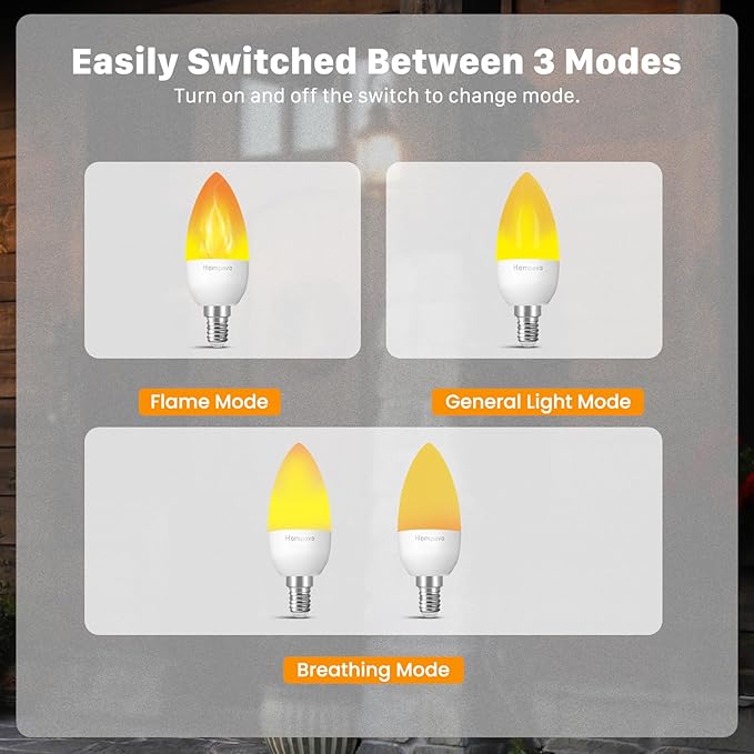 Hompavo 【Upgraded】 LED Flame Light Bulbs, 3 Modes Flickering Light Bulbs, E12 Chandelier Base Candle Fire Light Bulb for Halloween, Christmas, Party, Porch, Indoor & Outdoor Home Decoration - 2 Pack-VerdiqueGarden