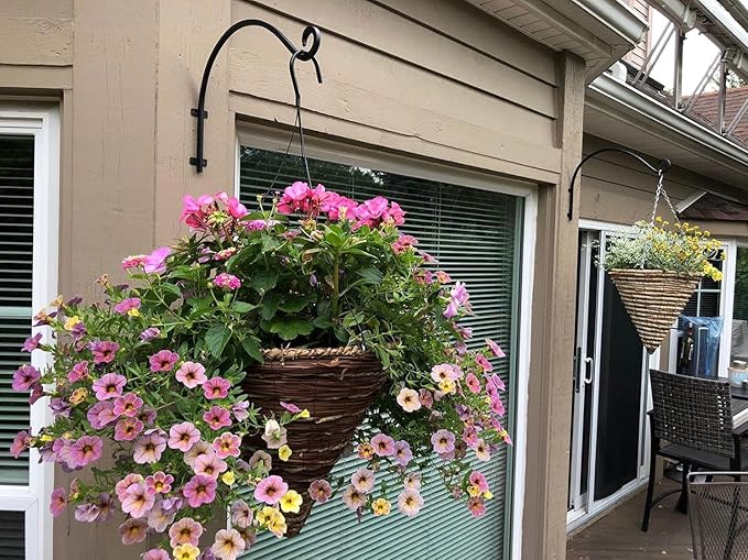 4 Pack Heavy Duty Plant Hanger Bracket, 16Inch Hanging Brackets for Plants Outdoor and Indoor, 80lbs Holding Capacity Metal Plant Wall Hooks, Black Hanging Plant Brackets for Flower Wind Bird Feeder-VerdiqueGarden