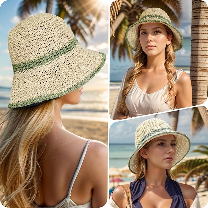 Floppy Big Beach Straw Hats for Women Foldable Summer Wide Brim Packable Sun Hat Womens Travel Straw Fedora Hat-VerdiqueGarden