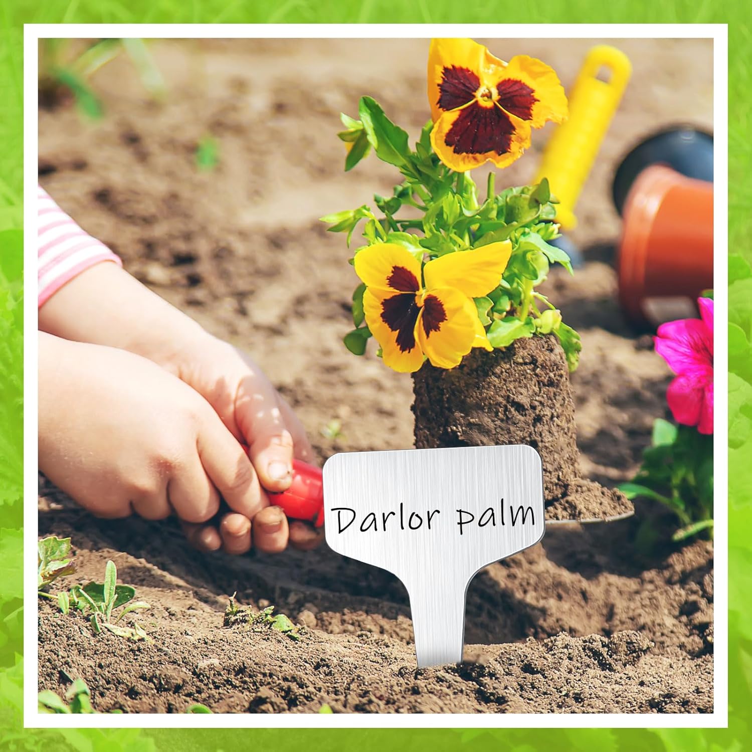 Hicarer 24 Pcs Durable Metal Plant Labels Christmas Gift Weatherproof Garden Markers Engraving Stainless Steel 304 T-Type Reusable Plant Tags for Gardeners Outdoor Greenhouse Vegetables(4x8 Inch)-VerdiqueGarden