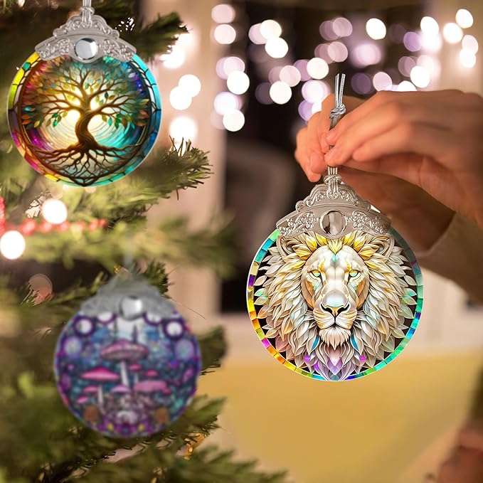 Stained Glass Suncatcher, Jocidea Lion Ornament, Christmas Ornaments, Holidays Ornaments, Christmas Tree Decor, Lion Decor for Home, Lion Gifts-VerdiqueGarden