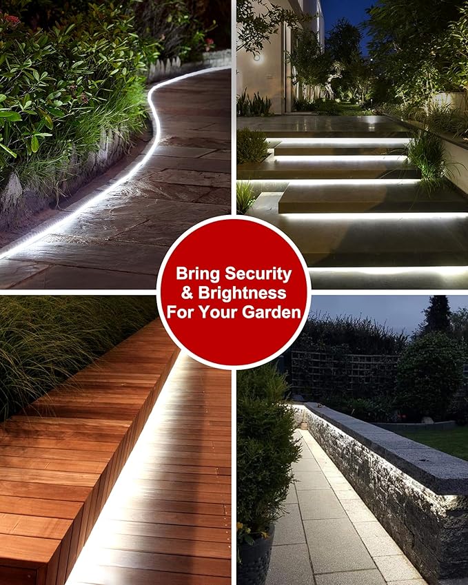 LUHLEE Solar LED Strip Lights, Upgrade Outdoor Rope Lights 8 Lighting Modes,IP65 Waterproof String Lights for Patio Yard Deck Porch Balcony Garden (White, 32.8 ft)-VerdiqueGarden